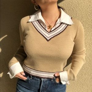Beige Collared Knit Sweater